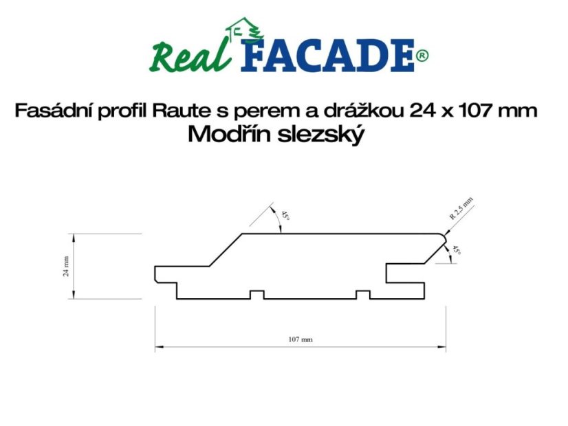 Fasádové prkno – Slezský modřín Raute PD, 24×107 mm - Délka: 4000 mm