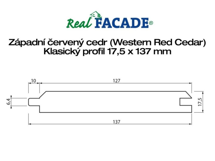 Fasádové prkno – Western Red Cedr klasika A/B, 17,5×137 mm - Délka: 915 mm